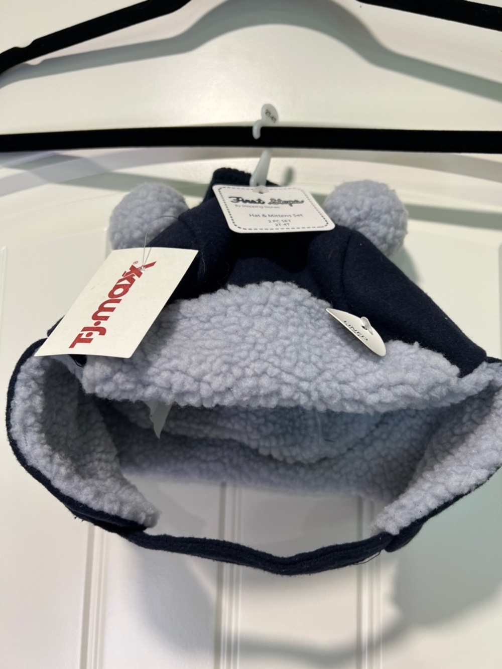 Tucker + Tate Navy Hat with Light Gray Sherpa Lining and Pom Poms
